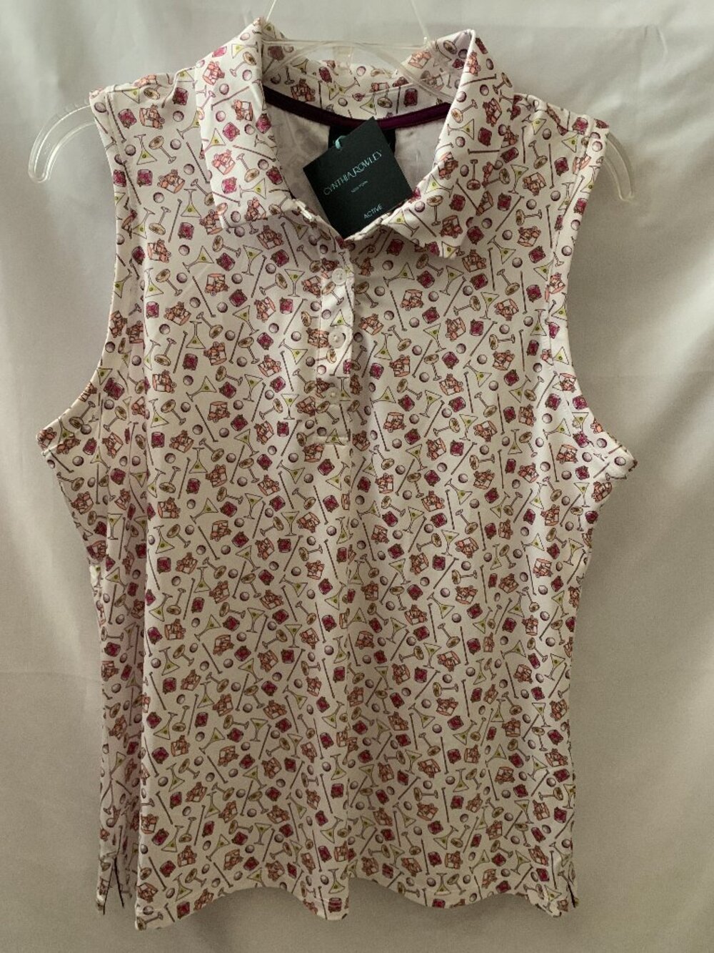 CYNTHIA ROWLEY ACTIVE Golf & Cocktails Polo Tank Top Sz LARGE